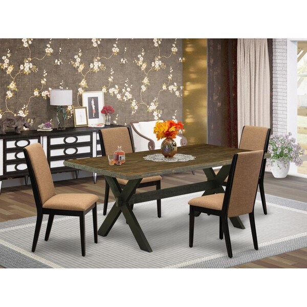 East West Furniture 5 Piece X-Style Stylish Dining Table Set - Wire Brushed Black X677LA147-5 - main